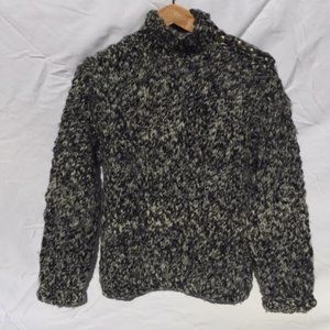 Polo by Ralph Lauren hand knit, 100% wool, Black/grey, button neck sweater
